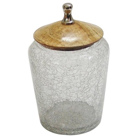 Manmade Crackle Glass Canister with Wooden Lid - Small MA138970
